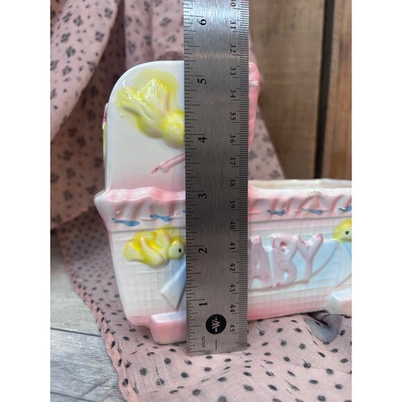 Vintage Set Ceramic Baby Carriage Bassinet Baby Shower Planter Gift Boy or Girl - Picture 6 of 15